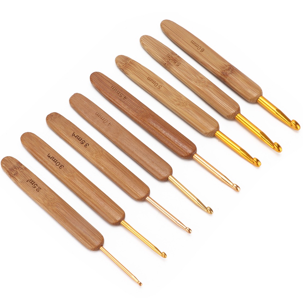 Wooden Crochet Hooks Ergonomic Handle - Set di 8 uncinetti da uncinetto