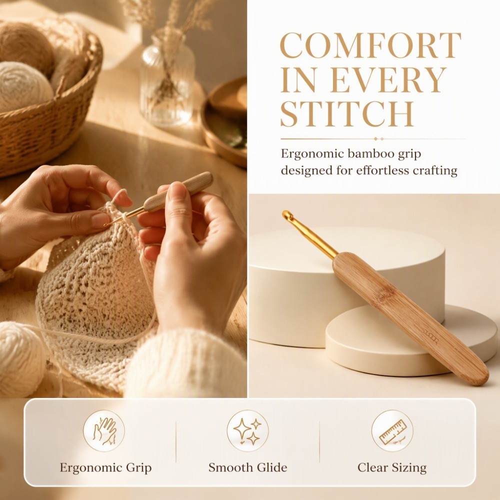 Set di 8 uncinetti da uncinett - Wooden Crochet Hooks Ergonomic Handle recensione e prezzo